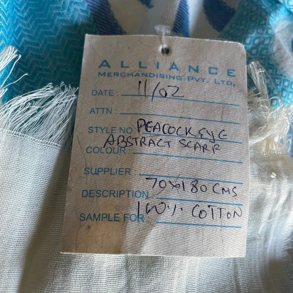 Alliance Peacock Eye Abstract Geometric Scarf Blue White Cotton‎